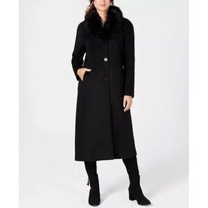 Jones New York Wool Faux Fur Collar Maxi Coat